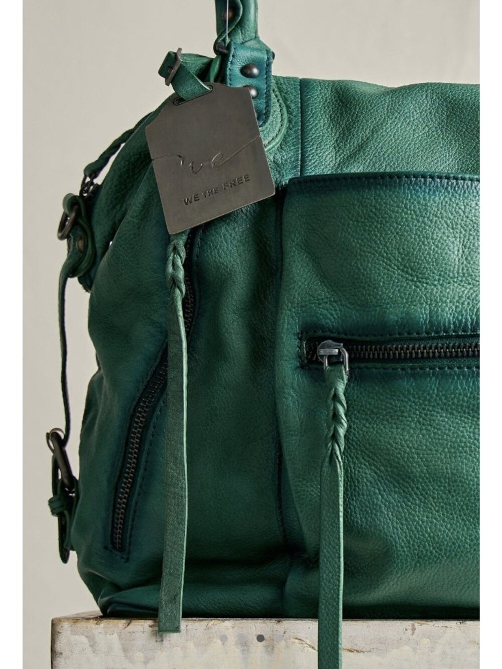 Free People We The Free Emerson Tote Bag Wash Greenery Leather NWT - Picture 3 of 11